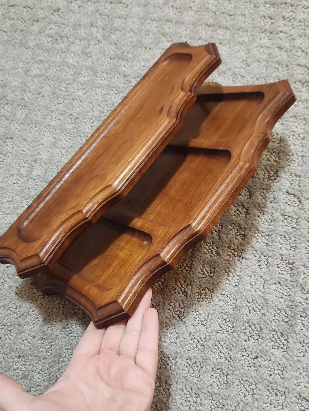 Vintage MCM 2-Tier Walnut Wooden Desk Organizer & Valet Tray